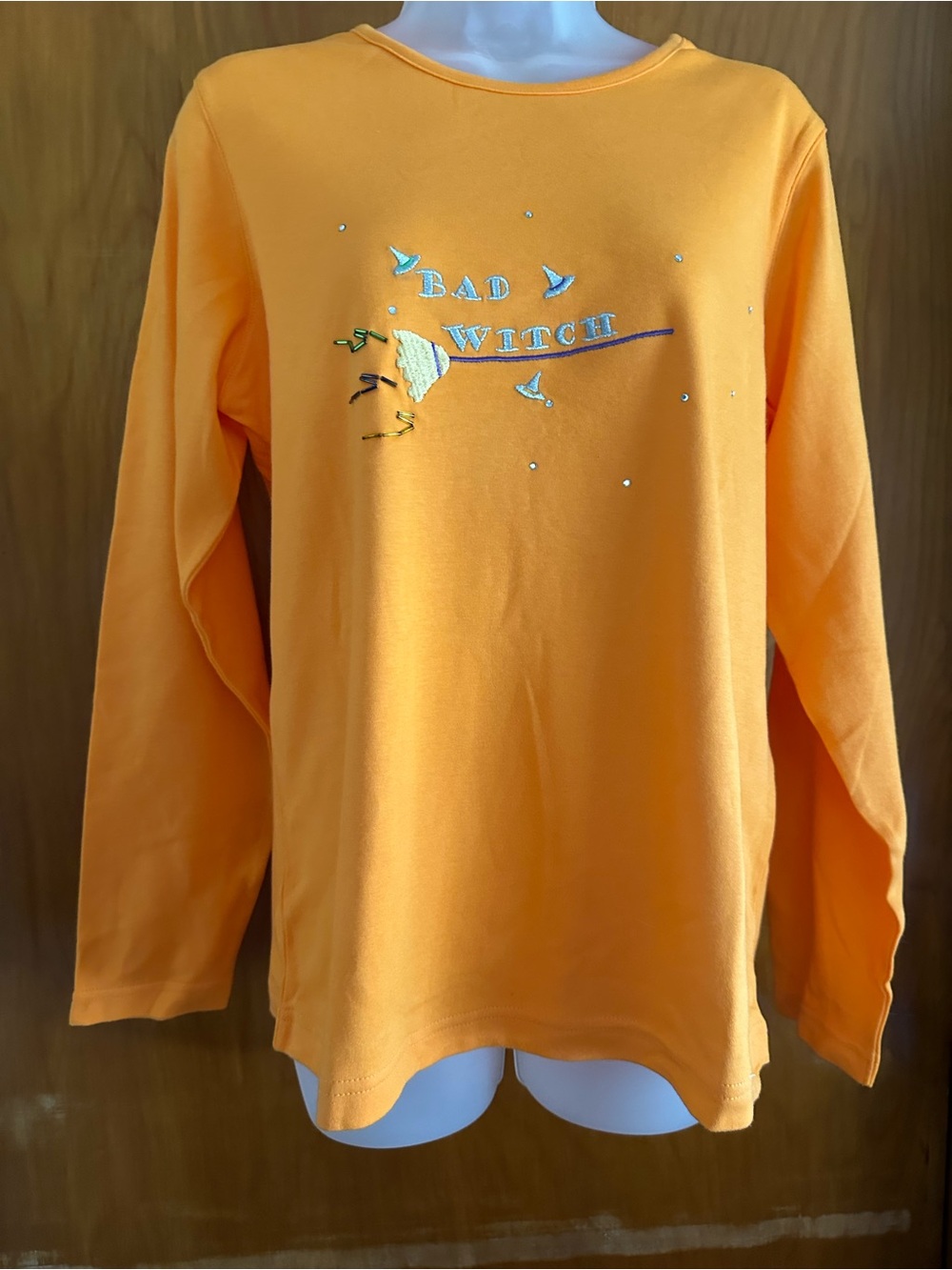 Quacker Factory Bad Witch Halloween Top Orange M NWOT